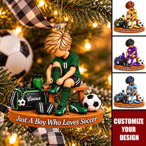Personalized Soccer Boy Ornament, Custom Name Football Christmas Ornament