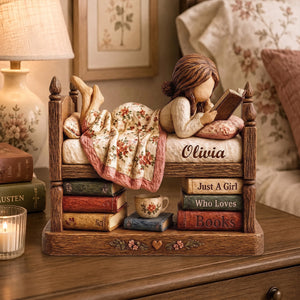 Just A Girl Who Loves Books Wooden Plaque, Personalized Name Book Lover Gift