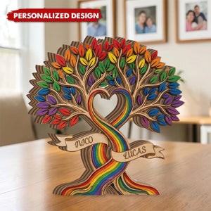 Custom Pride Tree Wooden Plaque, LGBTQ Rainbow Heart Gift