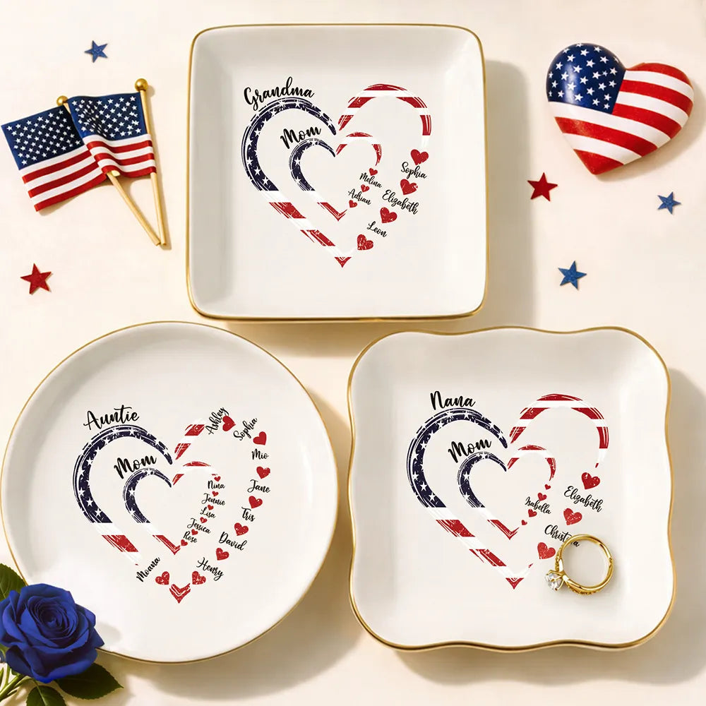 Mom's Grandma's Sweethearts Independence Day - Personalized Ring Dish