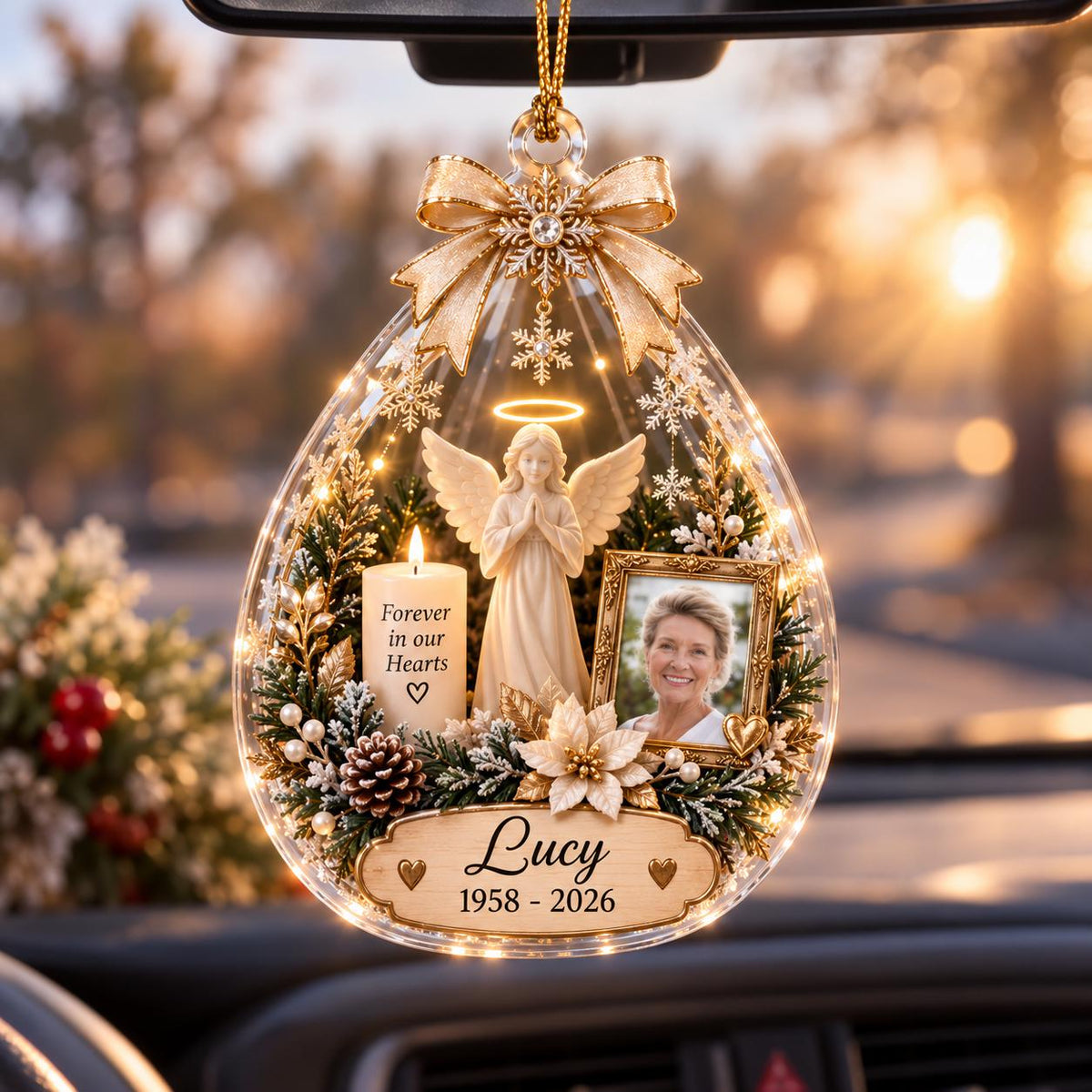 Personalized Memorial Ornament with Photo, Custom Name Angel Christmas Ornament