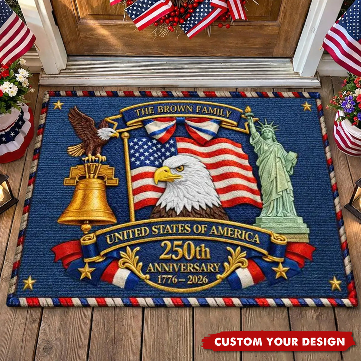 Personalized America 250th Anniversary Family Doormat, 4th Of July Keepsake