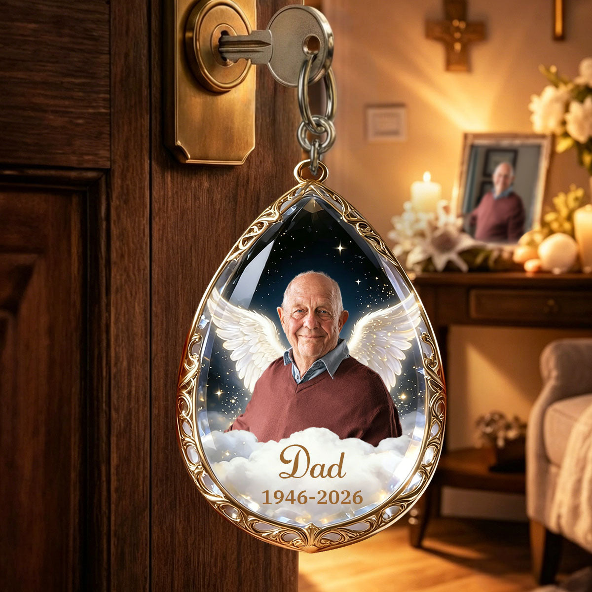 In Loving Memory-Personalized Photo Angel Wings Keychain