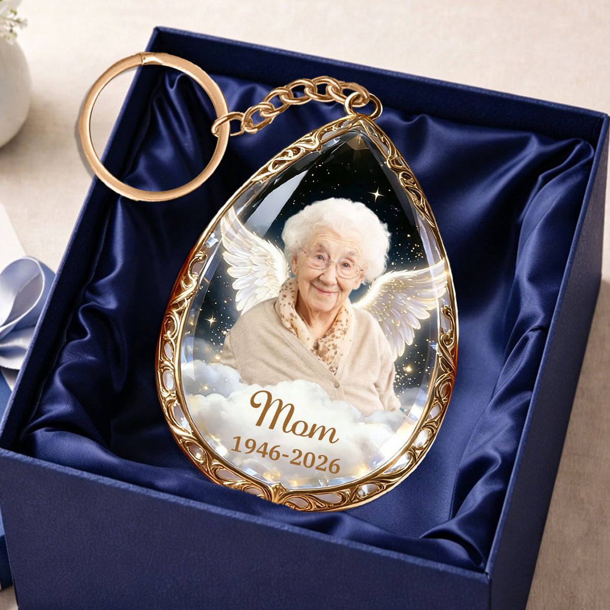 In Loving Memory-Personalized Photo Angel Wings Keychain