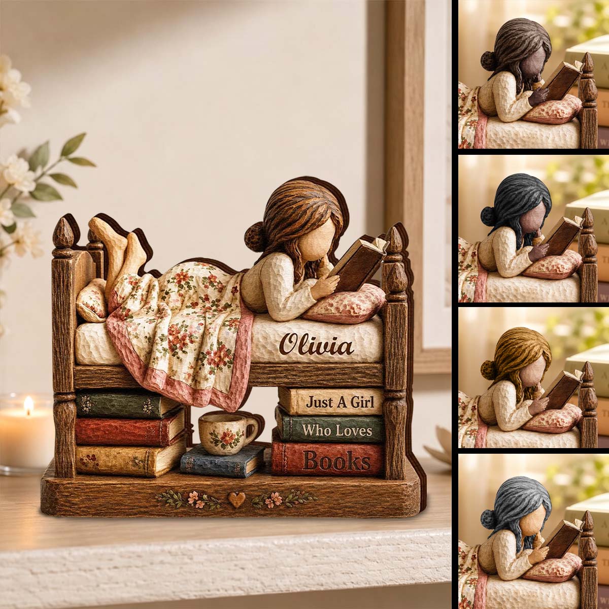 Just A Girl Who Loves Books Wooden Plaque, Personalized Name Book Lover Gift