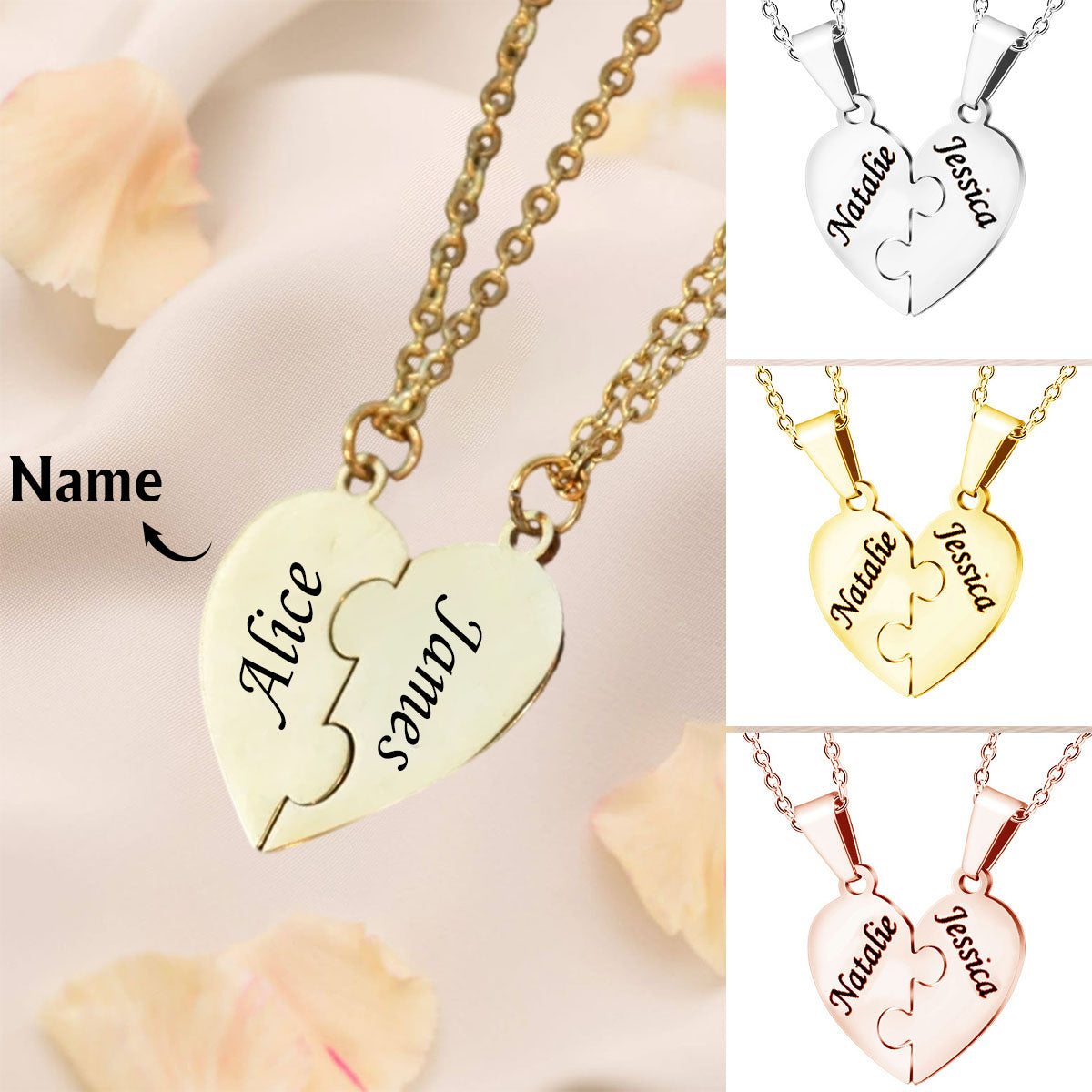 Personalized Heart Puzzle Name Necklace,Gift For Friend/Family