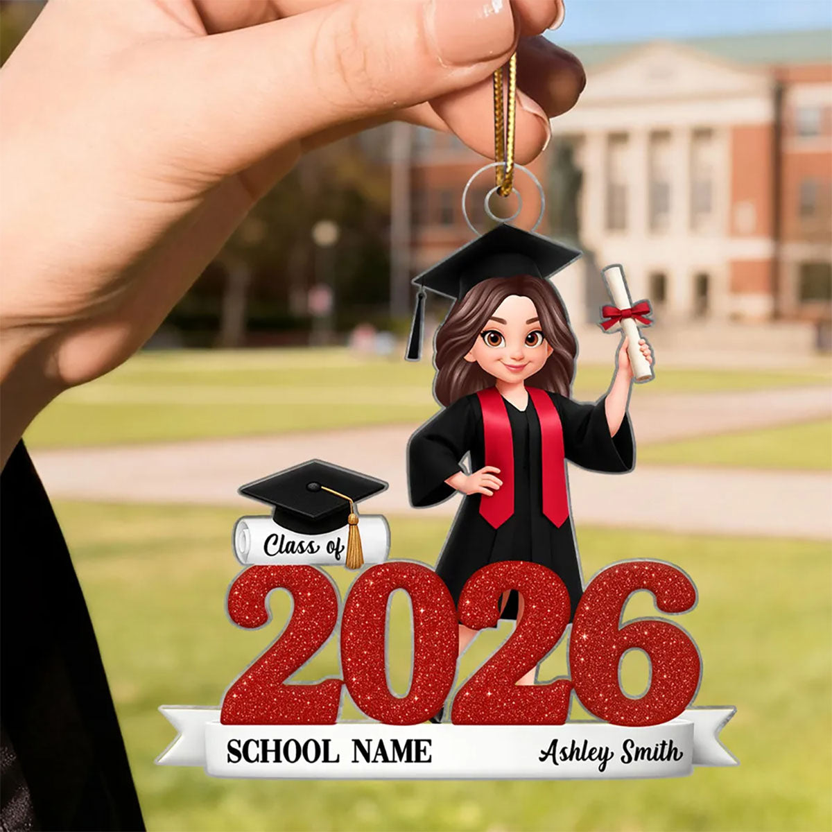 Class Of 2026- 3D Effect Personalized Graduation Ornament, Custom Year And Name