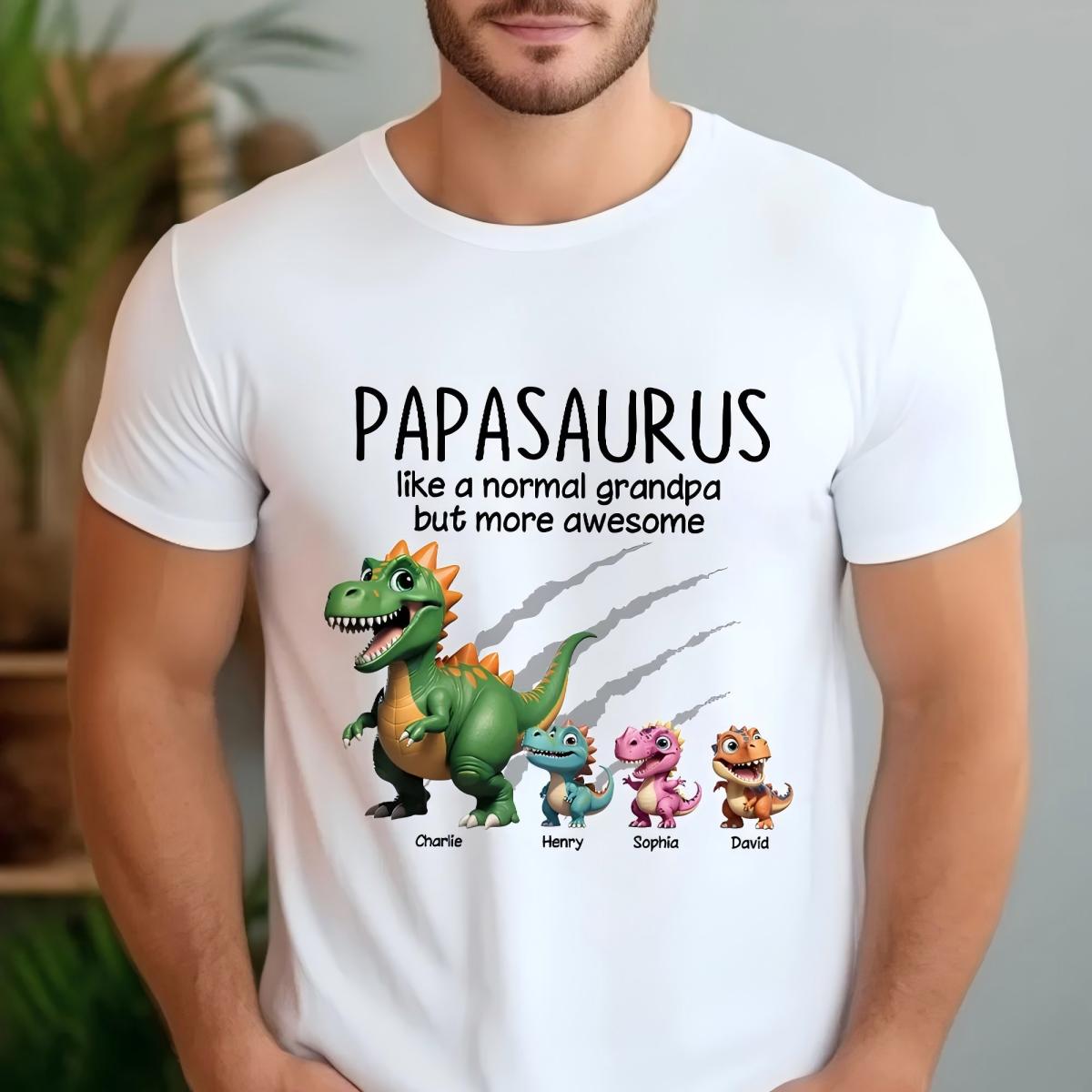 Personalized Papasaurus Tee With Cute Dinosaur Crew Funny Grandpa Gift