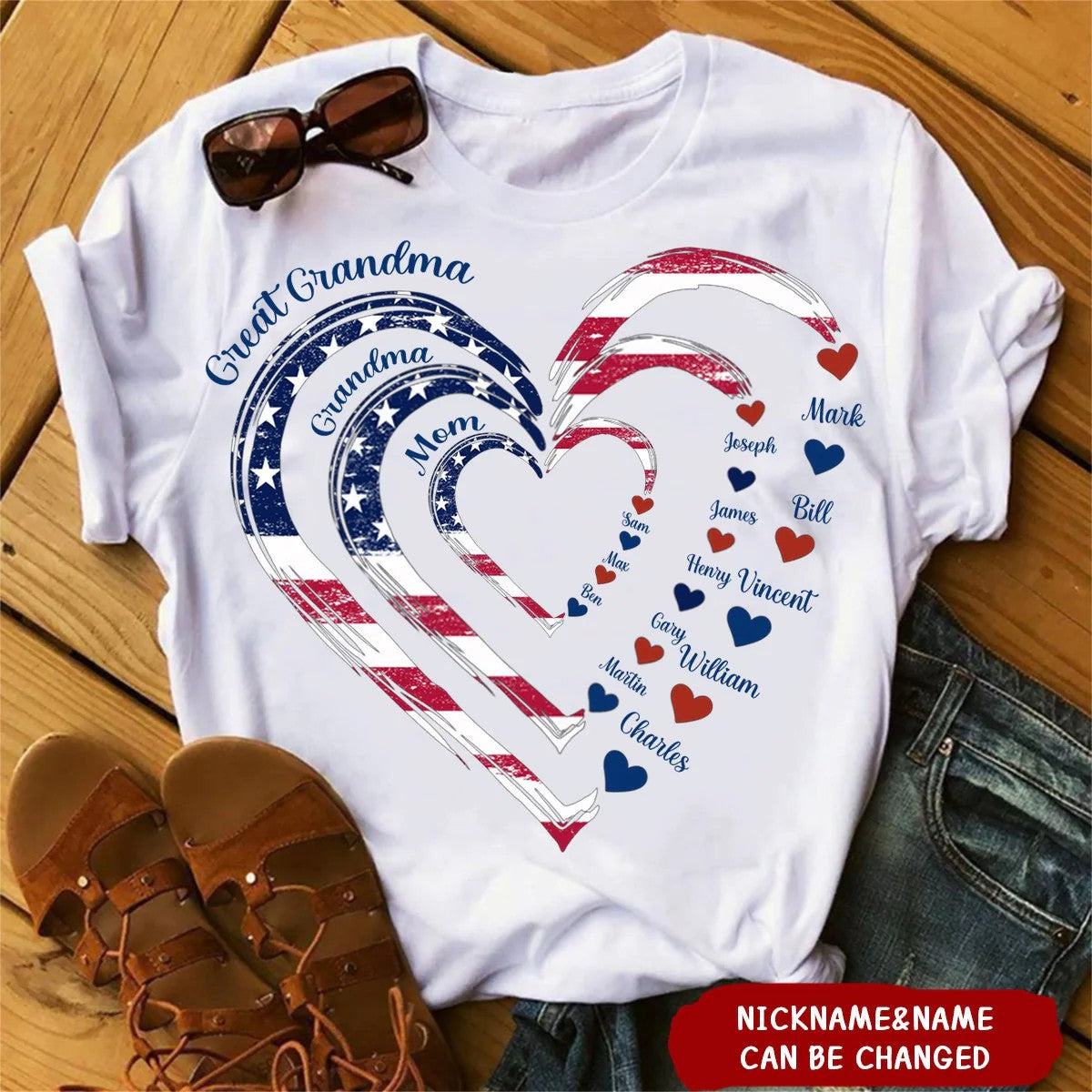 4th of July Grandma Mom Kids Heart In Heart Personalized Shirt