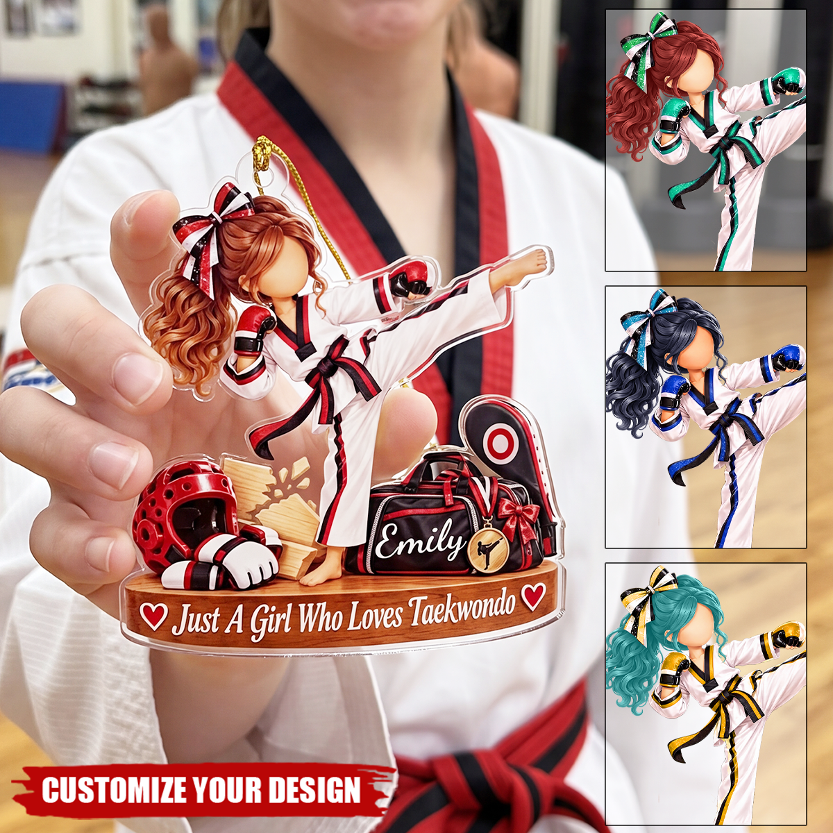 Personalized Taekwondo Girl Ornament, Custom Name Christmas Gift, Karate Daughter Keepsake