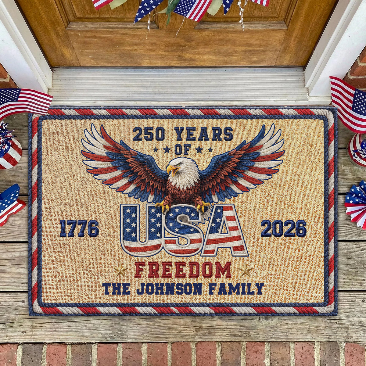 Personalized Family Name 250th Anniversary USA Patriotic Doormat