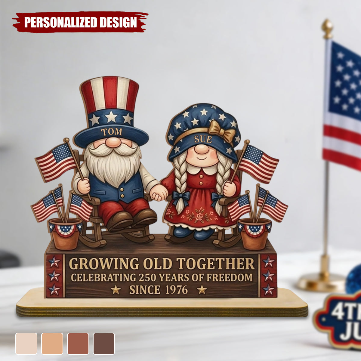 Personalized Growing Old Together Patriotic Wooden Plaque US Anniversary Gift
