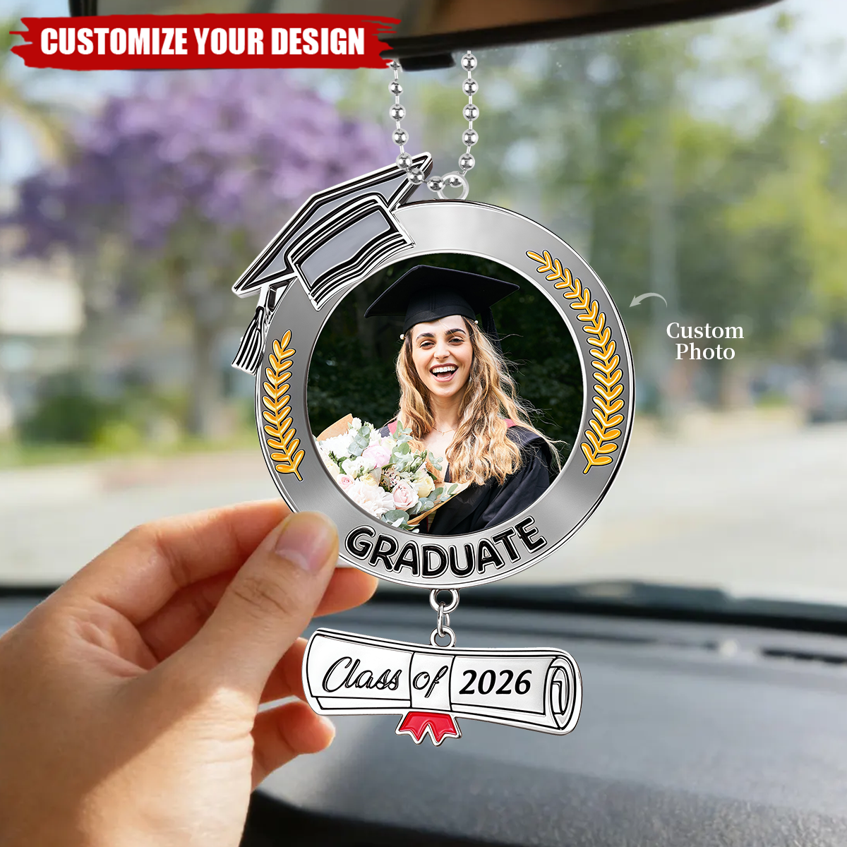 Personalized Graduation Car Hanging Ornament, Custom Photo Class Of 2026