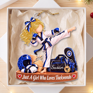 Personalized Taekwondo Girl Ornament, Custom Name Christmas Gift, Karate Daughter Keepsake
