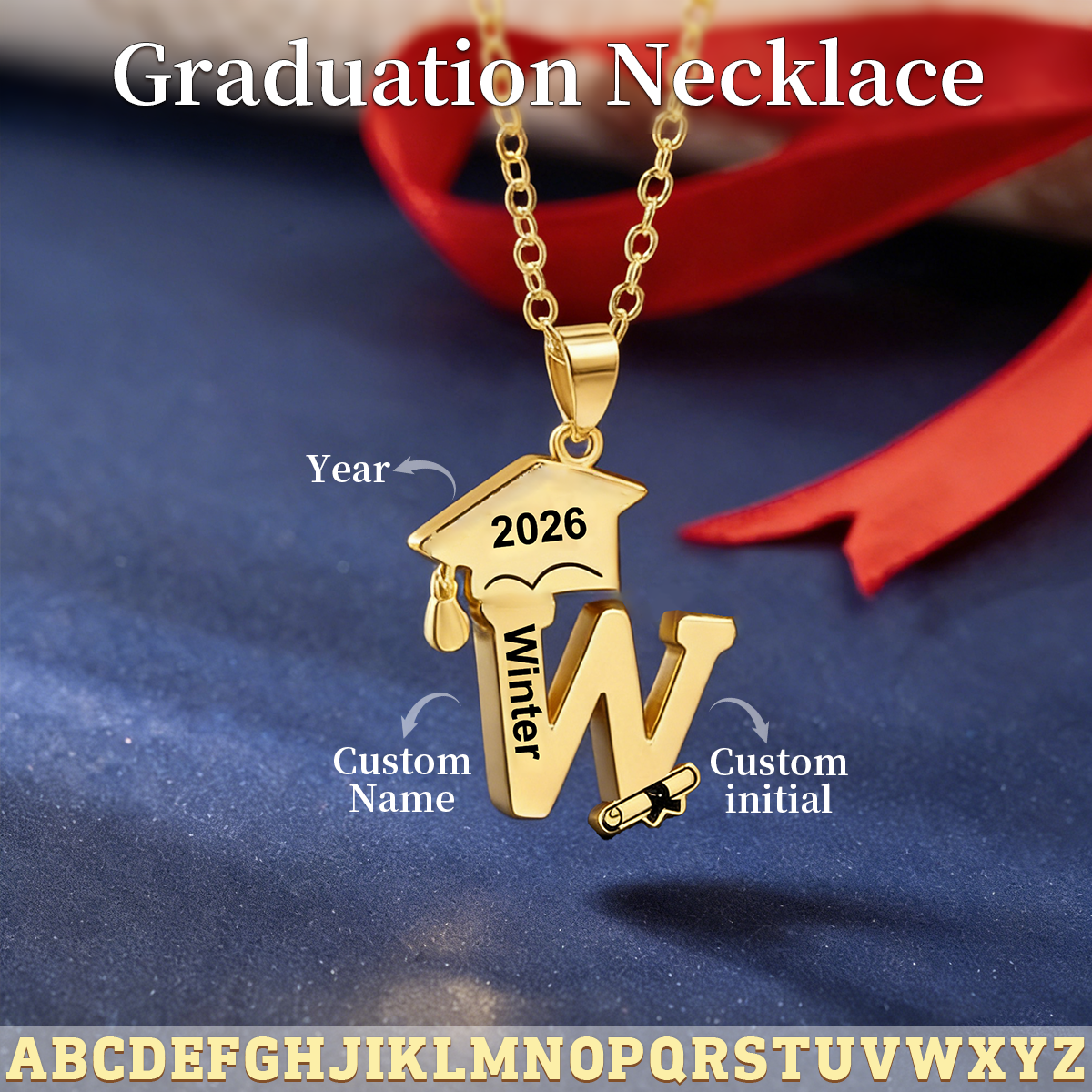 Personalized Graduation Initials Necklace, Gift For Graduates
