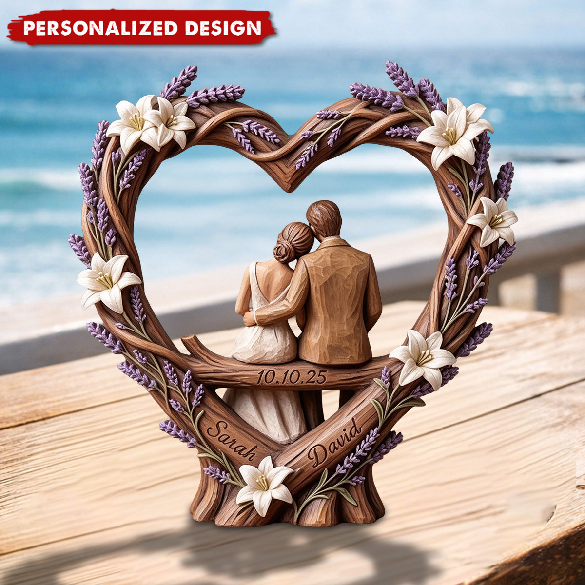 Custom Name Wooden Couple Heart Sculpture