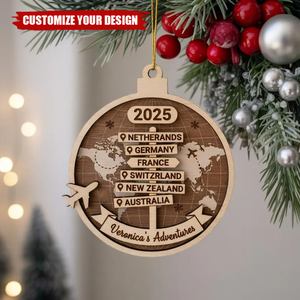 Personalized Travel Adventure Ornament, Travel Christmas Gift