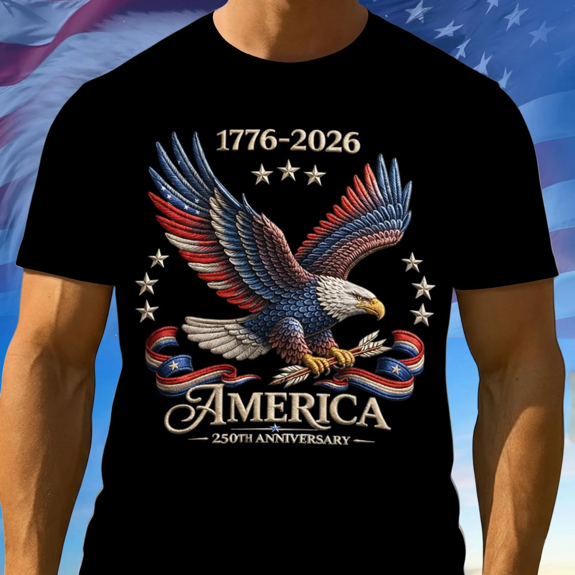 250th Anniversary America Patriotic T-Shirt, Bald Eagle American Flag Tee