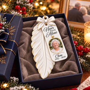Personalized White Feather Photo Memorial Acrylic Ornament