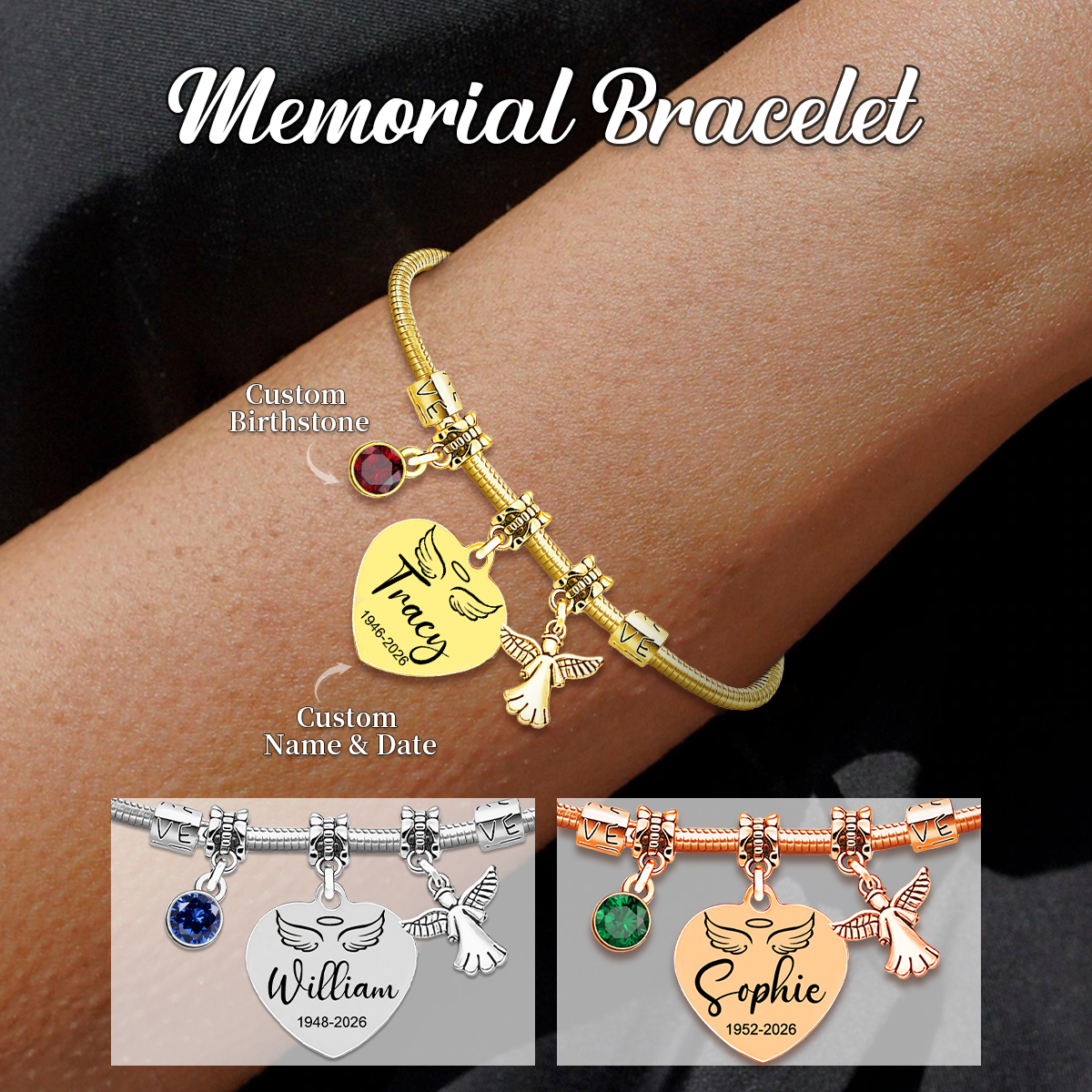 Always In My Heart, Personalized Angel Birthstone Bracelet