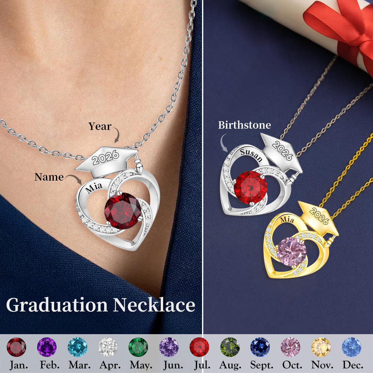 Personalized Graduation Cap Birthstone Necklace,Class of 2026