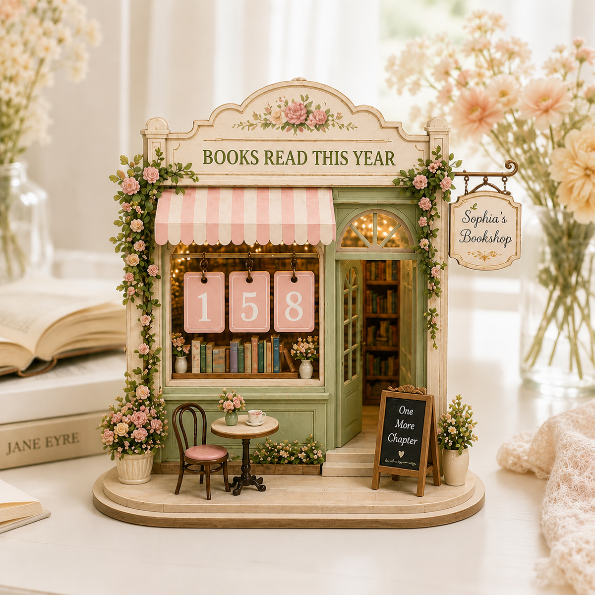 Custom Books Read Counter, Vintage Reading Plaque, Floral Book Lover Gift