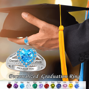 Personalized Engraved Heart-Shaped Birthstone Graduation Ring