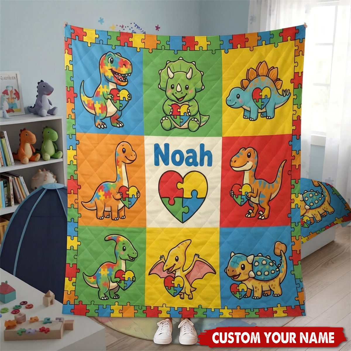 Personalized Name Dinosaur Blanket For Kids Gift