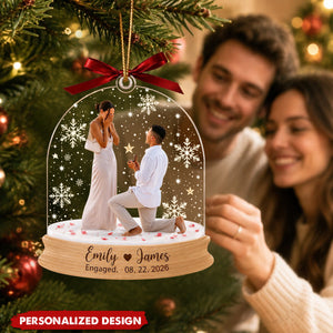 Engagement Christmas Ornament, Custom Photo Proposal Snowglobe Acrylic Ornament